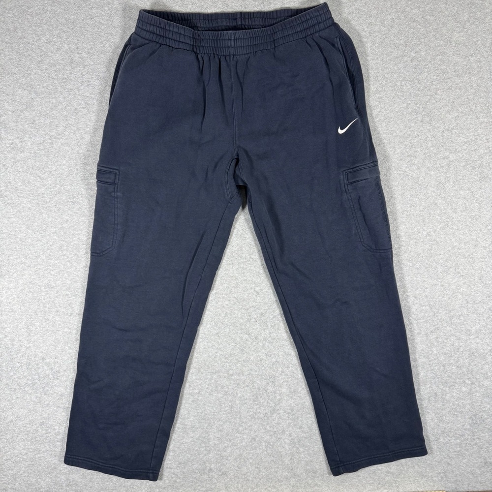 Vintage Nike Cargo Sweatpants Mens XL Navy Blue Fleece Embroidered Swoosh